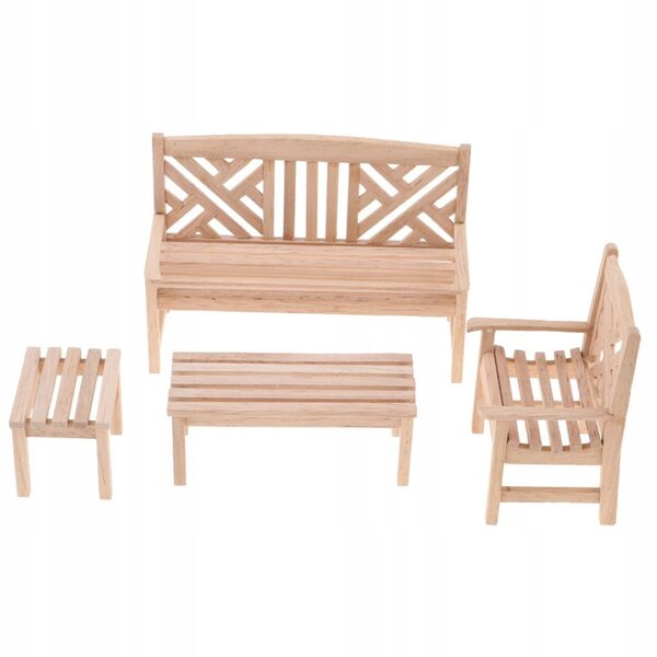Ongeverfde houten miniatuurmeubelset voor poppenhuis 1:12