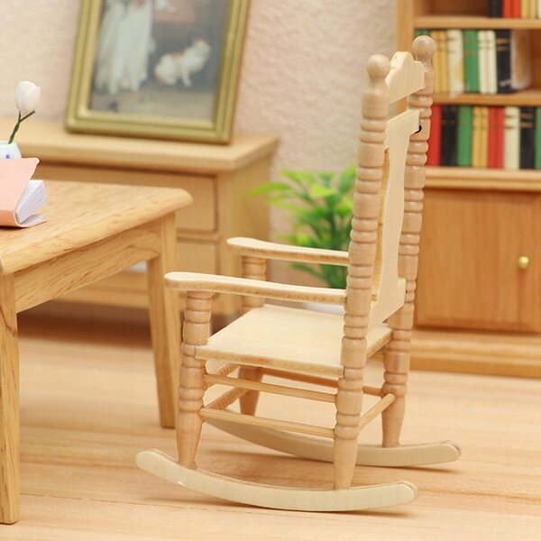 Mini dometto per bambole in legno con sedia a dondolo 1:12 per decorazione
