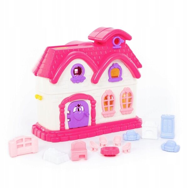 Fairy Tale Polesie Puppenhaus, 2 Ebenen mit Möbeln, 12 Elemente, rosa und lila
