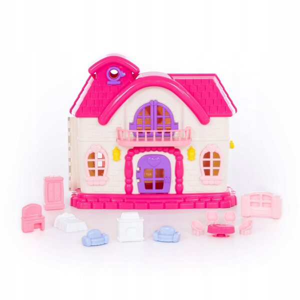 Fairy Tale Polesie Puppenhaus, 2 Ebenen mit Möbeln, 12 Elemente, rosa und lila