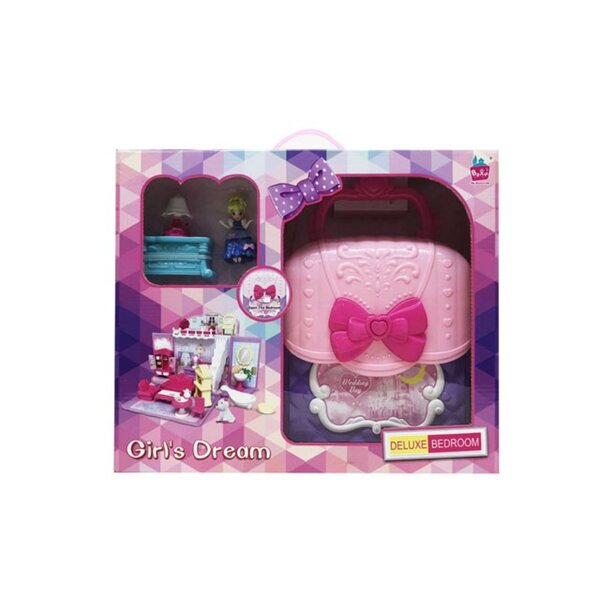 Casa delle bambole, valigia con una piccola bambola Toys4all, lampada a batteria