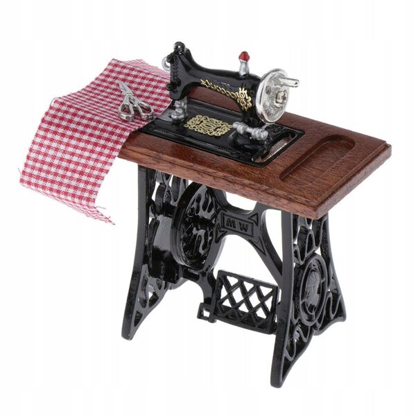 Miniaturowa maszyna do szycia z pedałem Domek dla lalek Miniaturowa scena krawiecka