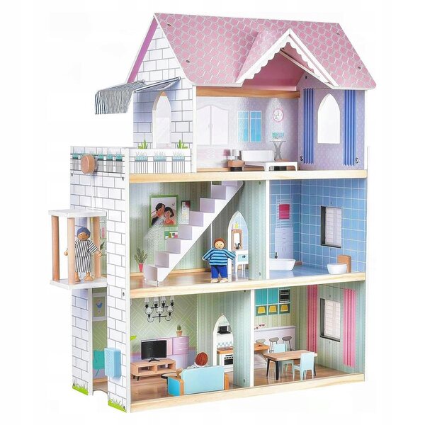 Dollhouse in legno con ascensore, luci e campanello - casa delle bambole rosa