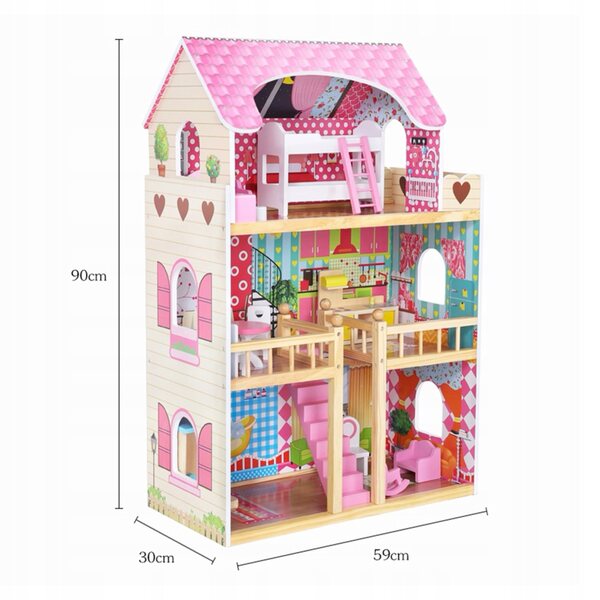 Casa delle bambole in legno Artik 90 cm con mobili e illuminazione a LED