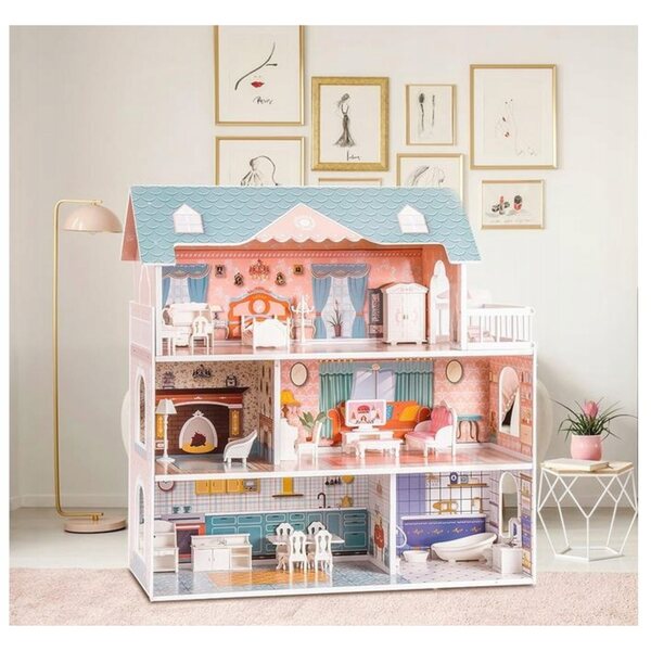 Casa delle bambole Robud 62 cm in legno con 28 mobili e accessori realistici