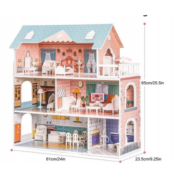 Casa delle bambole Robud 62 cm in legno con 28 mobili e accessori realistici