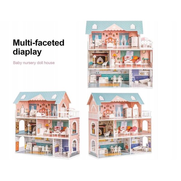 Casa delle bambole Robud 62 cm in legno con 28 mobili e accessori realistici