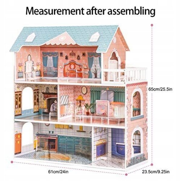 Casa delle bambole Robud 62 cm in legno con 28 mobili e accessori realistici