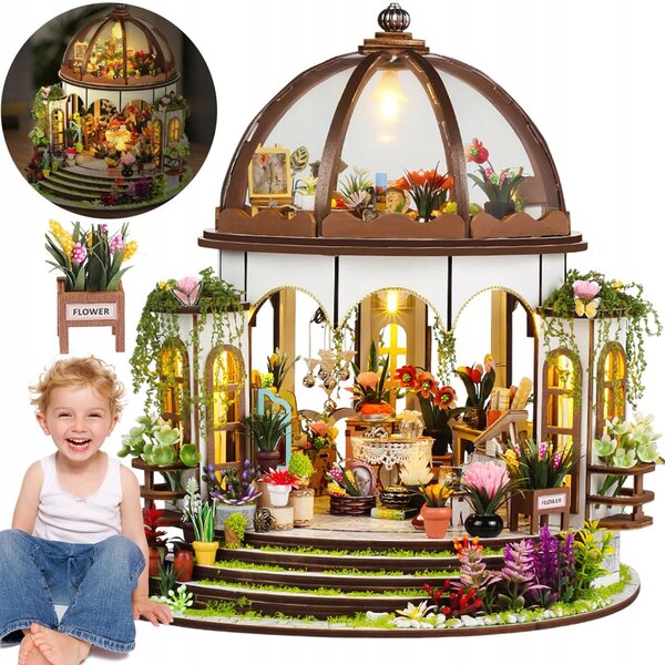 Dollhouse in Legno Retro con LED da Montare, Set Completo per Bambini 2+