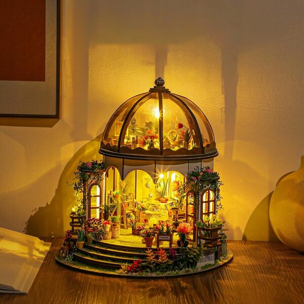 Dollhouse in Legno Retro con LED da Montare, Set Completo per Bambini 2+