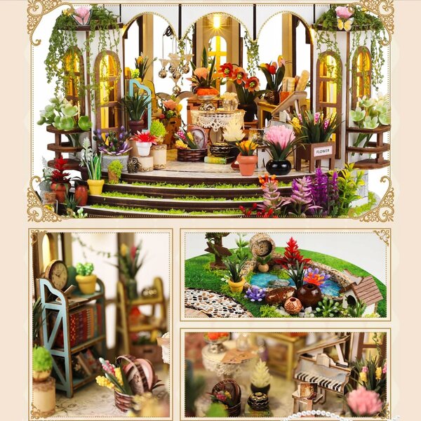 Dollhouse in Legno Retro con LED da Montare, Set Completo per Bambini 2+