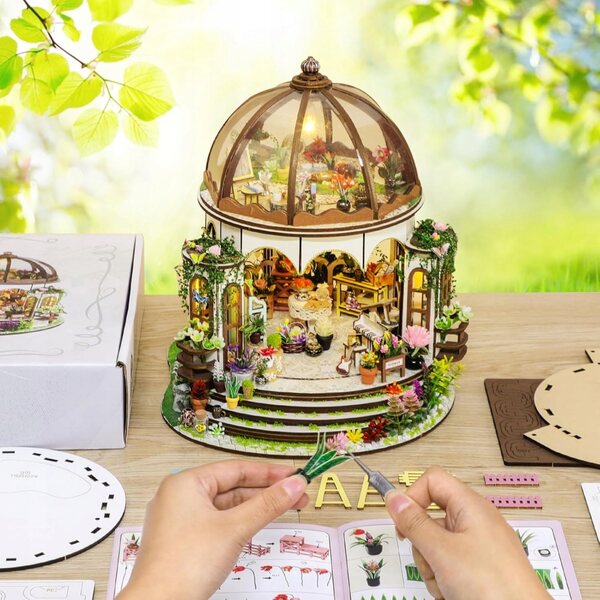 Dollhouse in Legno Retro con LED da Montare, Set Completo per Bambini 2+