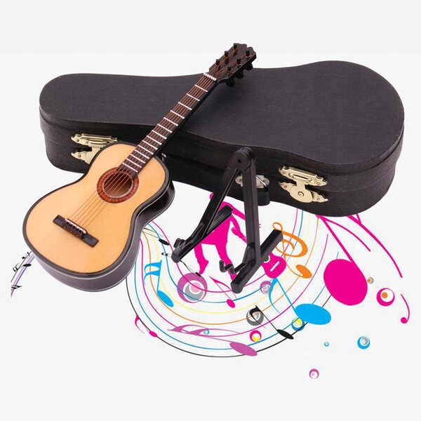 1:12 Mini-Holzgitarre mit Ständer und Koffer für Puppen und Dekorationen