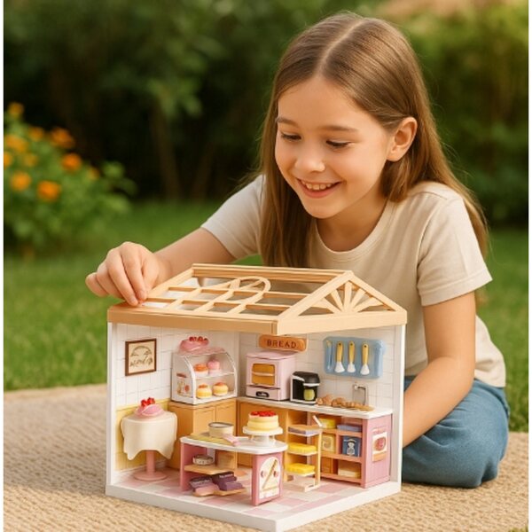DIY Cukiernia-Hausminiatur mit LED-Beleuchtung – 94 Teile für Kinder ab 8 Jahren