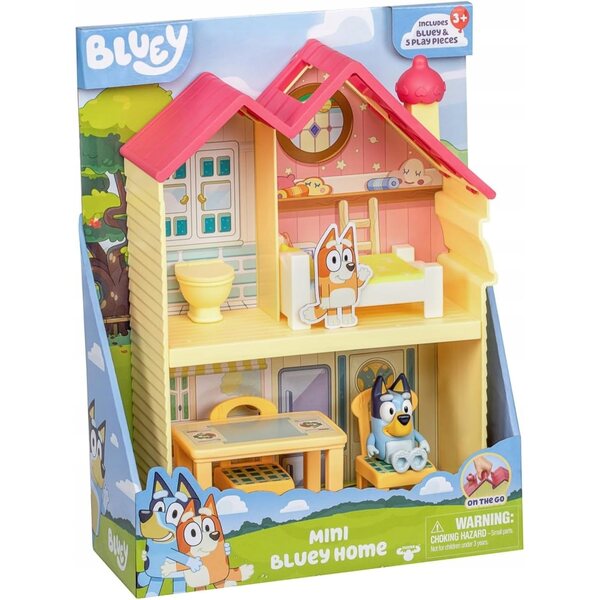 Blaues kleines Familienhaus mit 1 hölzernen Kinderspielzeugfigur