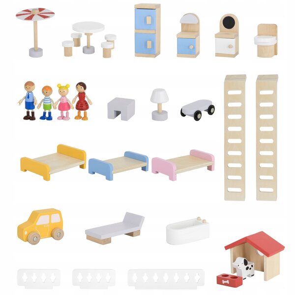 Casa delle bambole in legno Viga con mobili e accessori, per bambini 3+