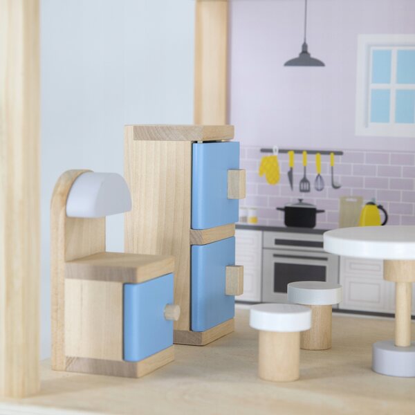 Casa delle bambole in legno Viga con mobili e accessori, per bambini 3+