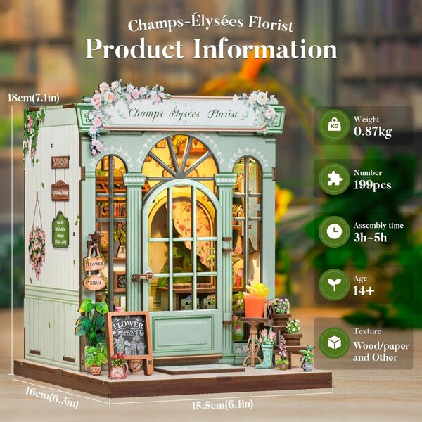 Cottage per Bambole Miniatura Florist con Illuminazione LED e Montaggio DIY