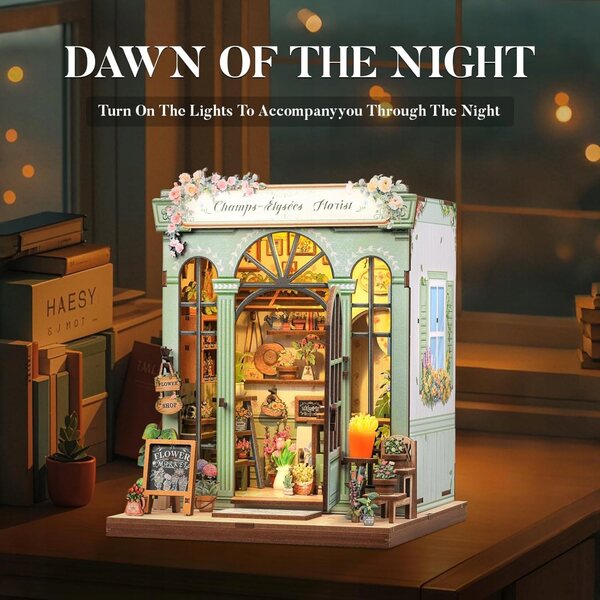 Cottage per Bambole Miniatura Florist con Illuminazione LED e Montaggio DIY