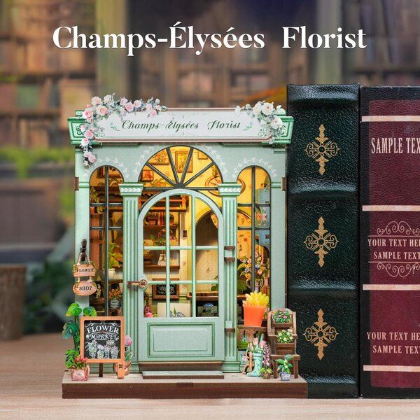Cottage per Bambole Miniatura Florist con Illuminazione LED e Montaggio DIY