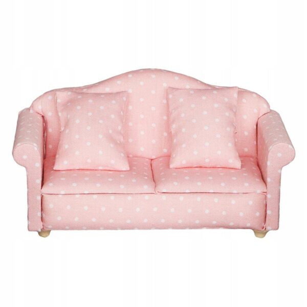 Dolls house Miniatura 1:12 Divano rosa in legno con cuscino per salotto