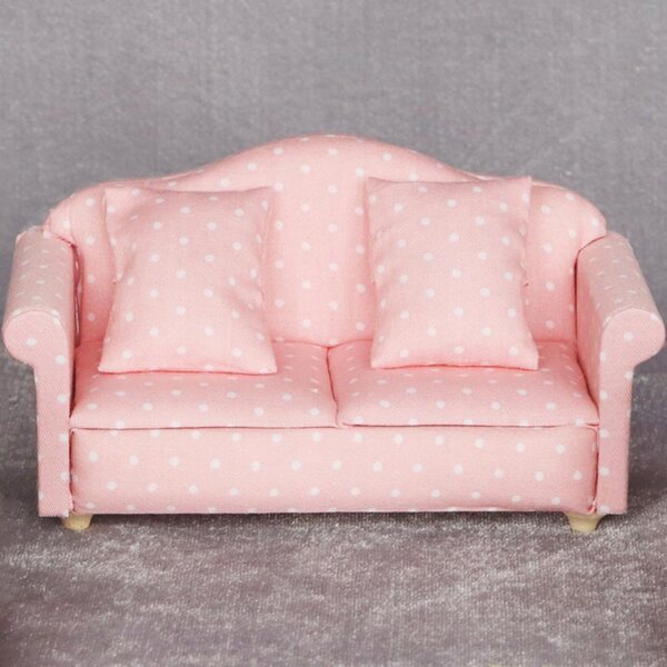 Dolls house Miniatura 1:12 Divano rosa in legno con cuscino per salotto