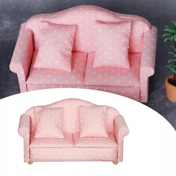 Dolls house Miniatura 1:12 Divano rosa in legno con cuscino per salotto