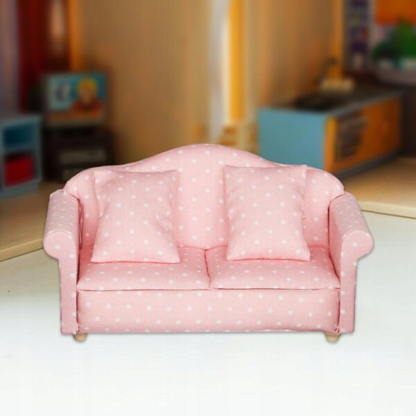 Dolls house Miniatura 1:12 Divano rosa in legno con cuscino per salotto