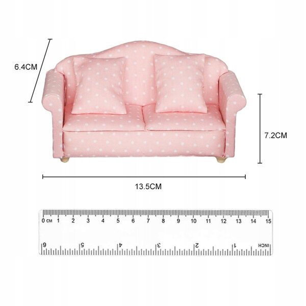 Dolls house Miniatura 1:12 Divano rosa in legno con cuscino per salotto