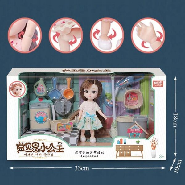 1/12 BJD-Puppe mit 12 flexiblen Gelenken und Reinigungsset, 16 cm