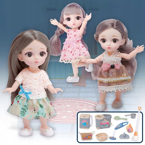 1/12 BJD-Puppe mit 12 flexiblen Gelenken und Reinigungsset, 16 cm