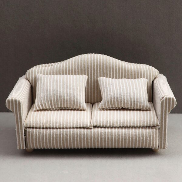 Mini sofa in legno per casa delle bambole scala 1:12, set 2 pezzi con cuscino