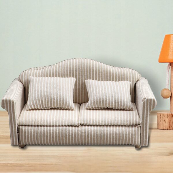 Mini sofa in legno per casa delle bambole scala 1:12, set 2 pezzi con cuscino