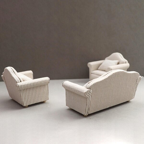 Mini sofa in legno per casa delle bambole scala 1:12, set 2 pezzi con cuscino