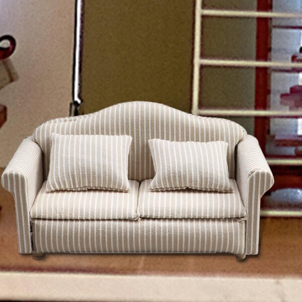 Mini sofa in legno per casa delle bambole scala 1:12, set 2 pezzi con cuscino