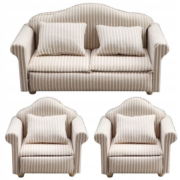 Mini sofa in legno per casa delle bambole scala 1:12, set 2 pezzi con cuscino
