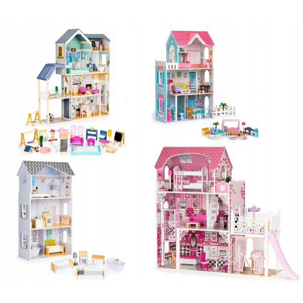 Ecotoys Puppenhaus aus Holz, 96 cm – elegant, sicher und geräumig für Kinder ab 3 Jahren