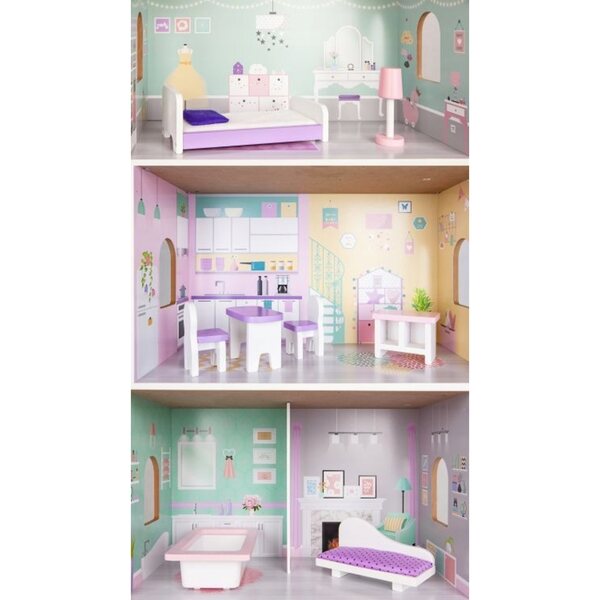 Ecotoys Puppenhaus aus Holz, 96 cm – elegant, sicher und geräumig für Kinder ab 3 Jahren
