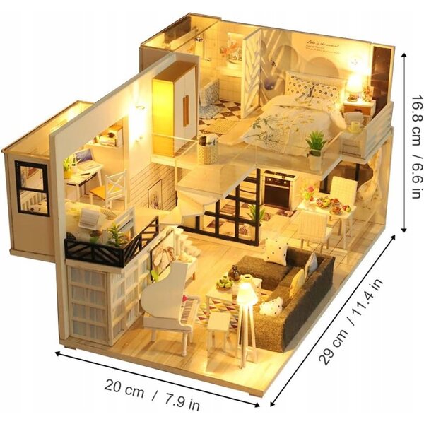 Set Modellistico Casa delle Bambole da Assemblare Fai da Te con Mobili e LED