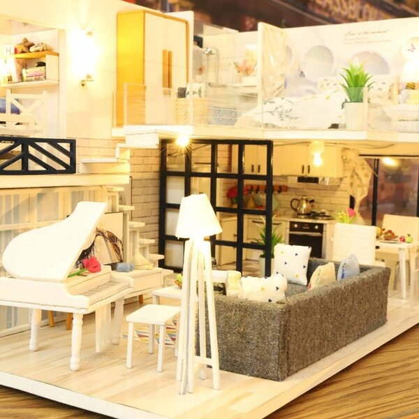 Set Modellistico Casa delle Bambole da Assemblare Fai da Te con Mobili e LED