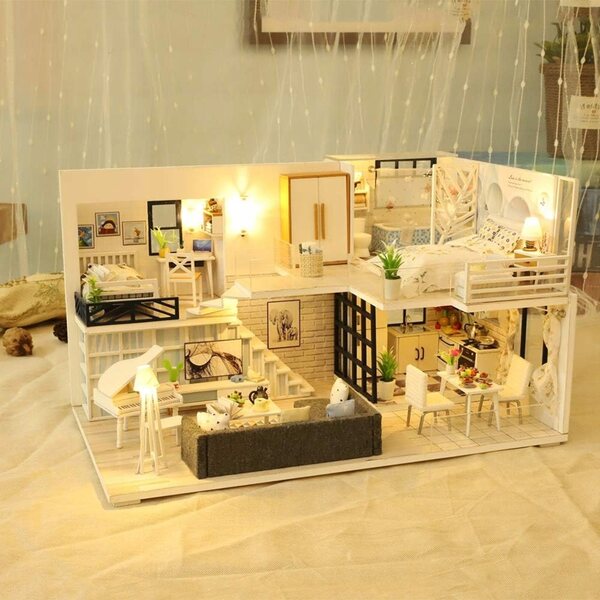 Set Modellistico Casa delle Bambole da Assemblare Fai da Te con Mobili e LED