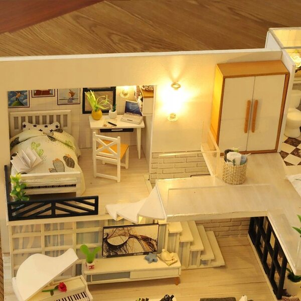 Set Modellistico Casa delle Bambole da Assemblare Fai da Te con Mobili e LED