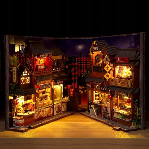 DIY Buchstützen-Set Miniatur-Puppenhaus aus Holz mit LED-Licht