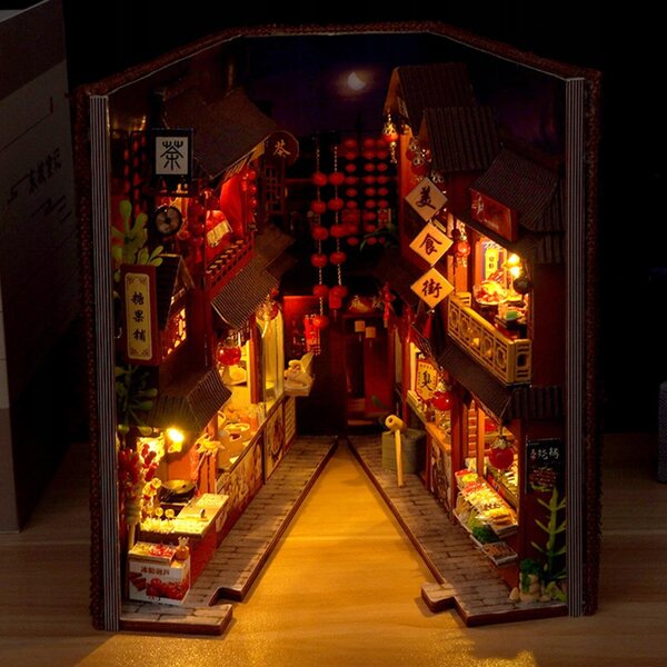 DIY Buchstützen-Set Miniatur-Puppenhaus aus Holz mit LED-Licht