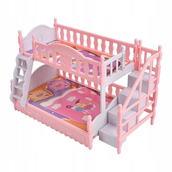 Letto a castello in legno rosa per casa delle bambole, scala 1:6, decorativo