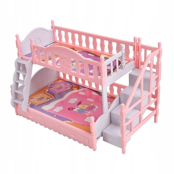 Letto a castello in legno rosa per casa delle bambole, scala 1:6, decorativo