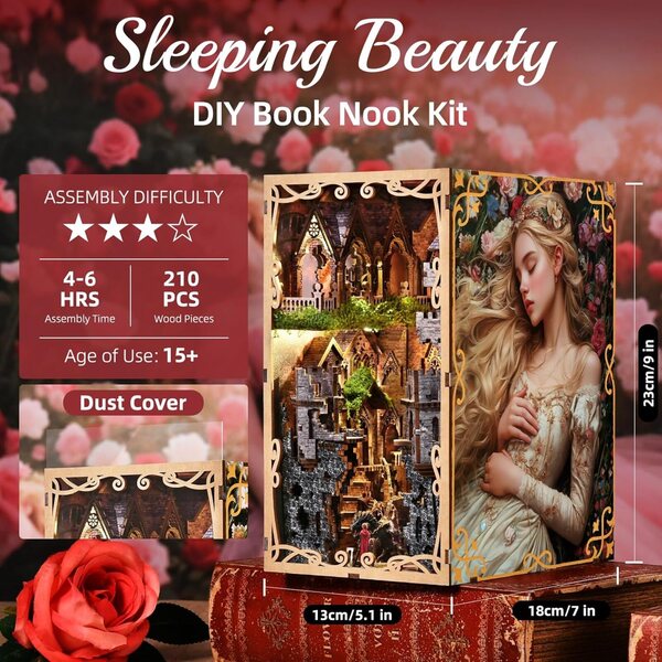 set Negozio di libri per case in miniatura fai-da-te - La Bella Addormentata con LED