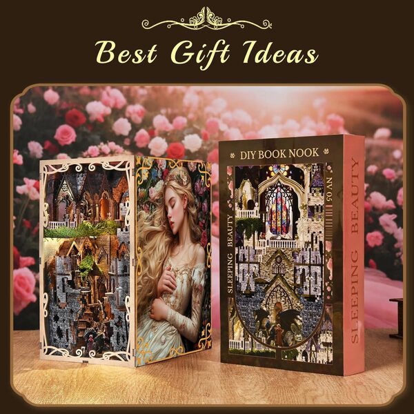 set Negozio di libri per case in miniatura fai-da-te - La Bella Addormentata con LED