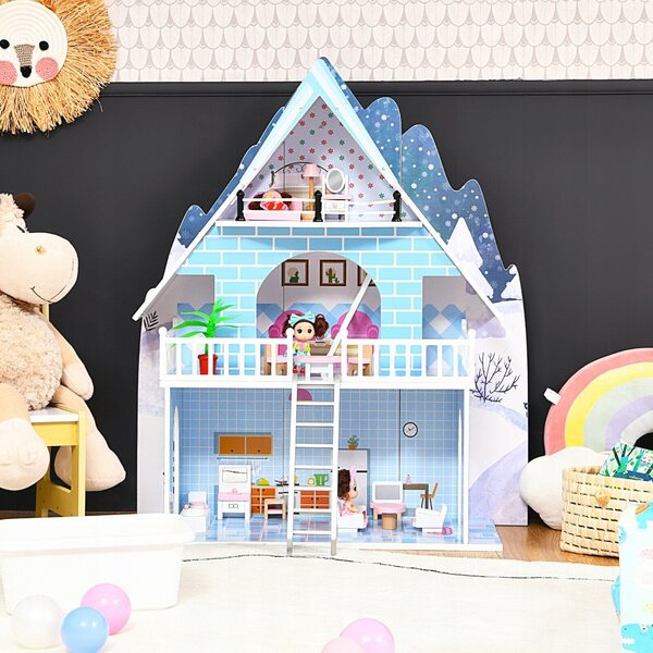 Puppenhaus aus Holz, 3 Etagen, 80x29x94cm, sicher für Kinder
