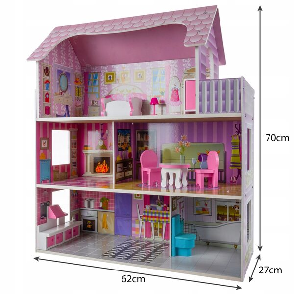 Casa delle bambole in legno Kruzzel 70 cm con mobili per bambini dai 3 anni in su